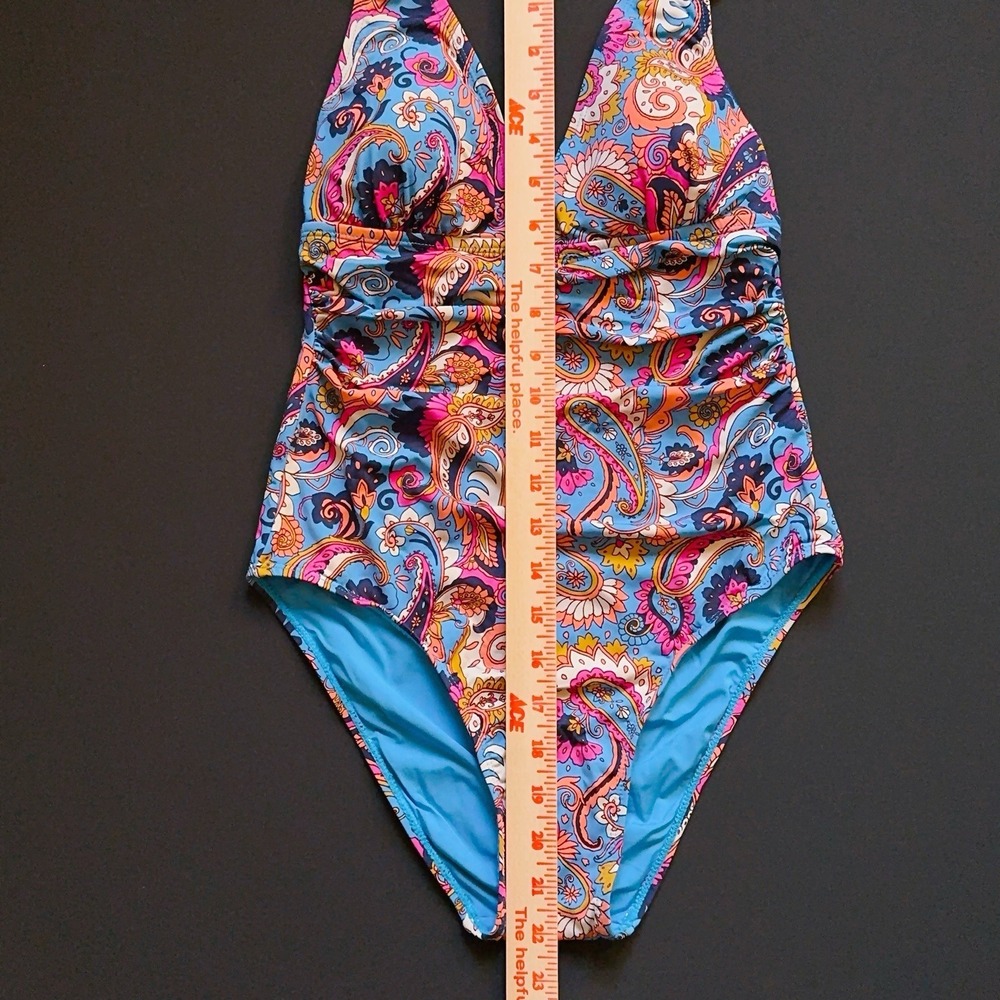 Lucky Brand One Piece Swimsuit Small Paisley Halter Tie Removable Cups NWOT - Picture 10 of 15